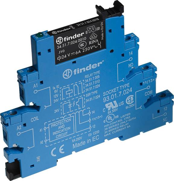Finder 38.51.0.024.5060 Relaisbaustein Nennspannung: 24 V/DC, 24 V/AC Schaltstrom (max.): 6 A 1 Wechsler 1 St.