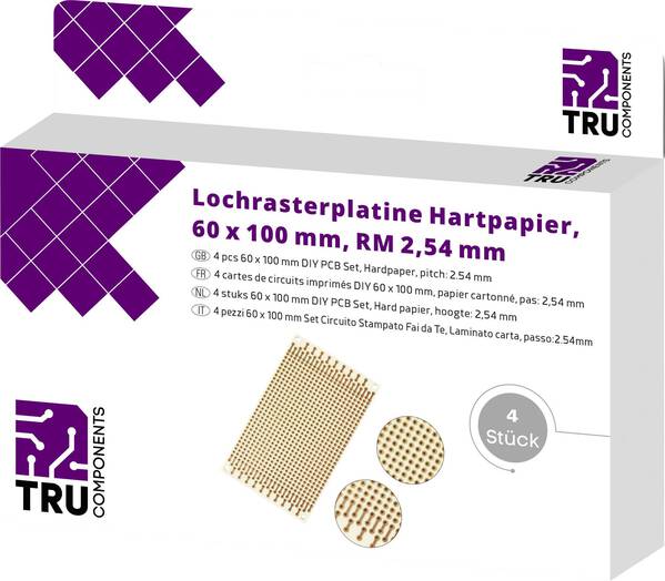 TRU COMPONENTS T1906SA037 Europlatine Hartpapier (L x B) 100 mm x 60 mm 35 µm Rastermaß 2.54 mm Inhalt 4 St.