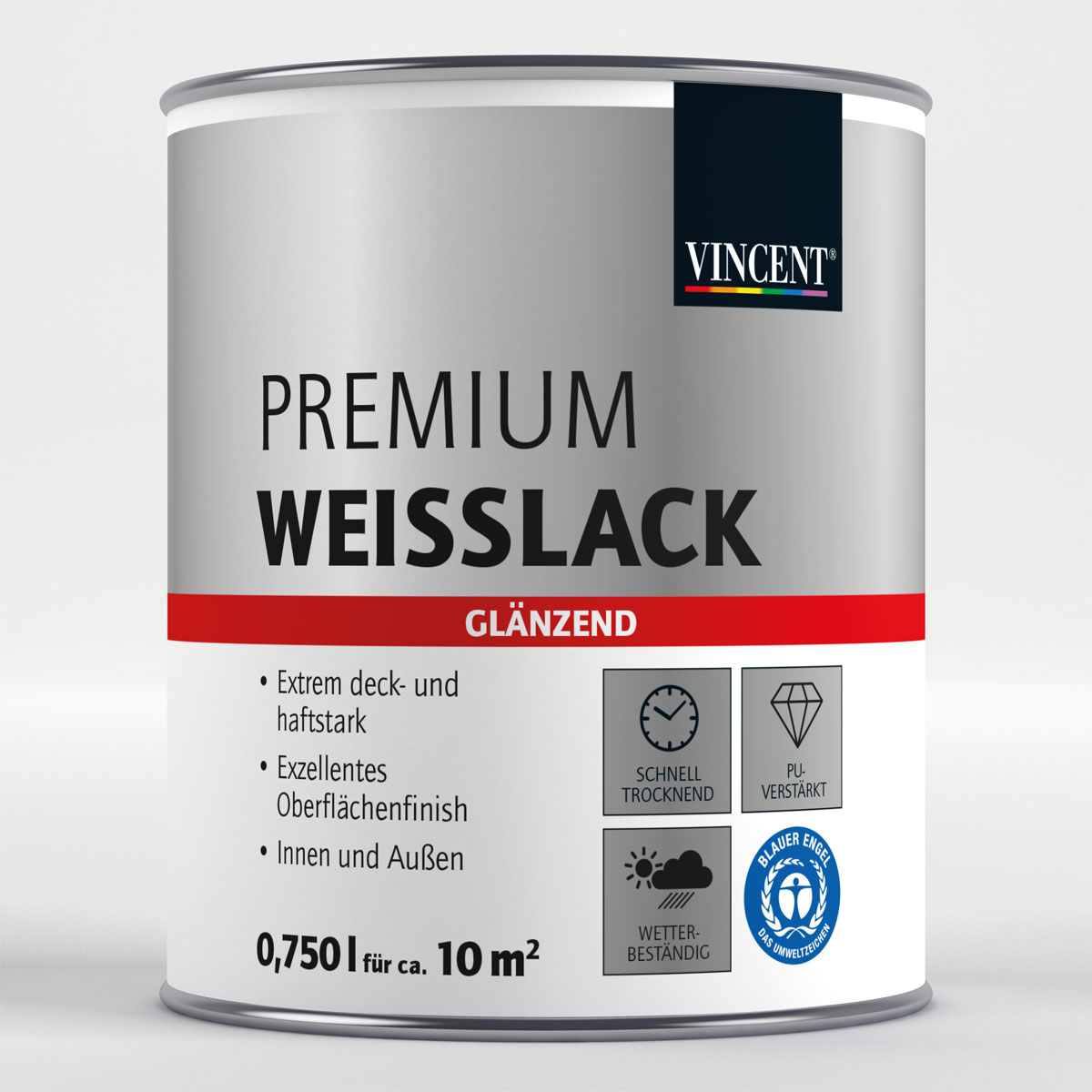 Vincent Premium Weißlack RAL 9003 signalweiß glänzend 750 ml | 75 | 0,75 | Glänzend | 110668
