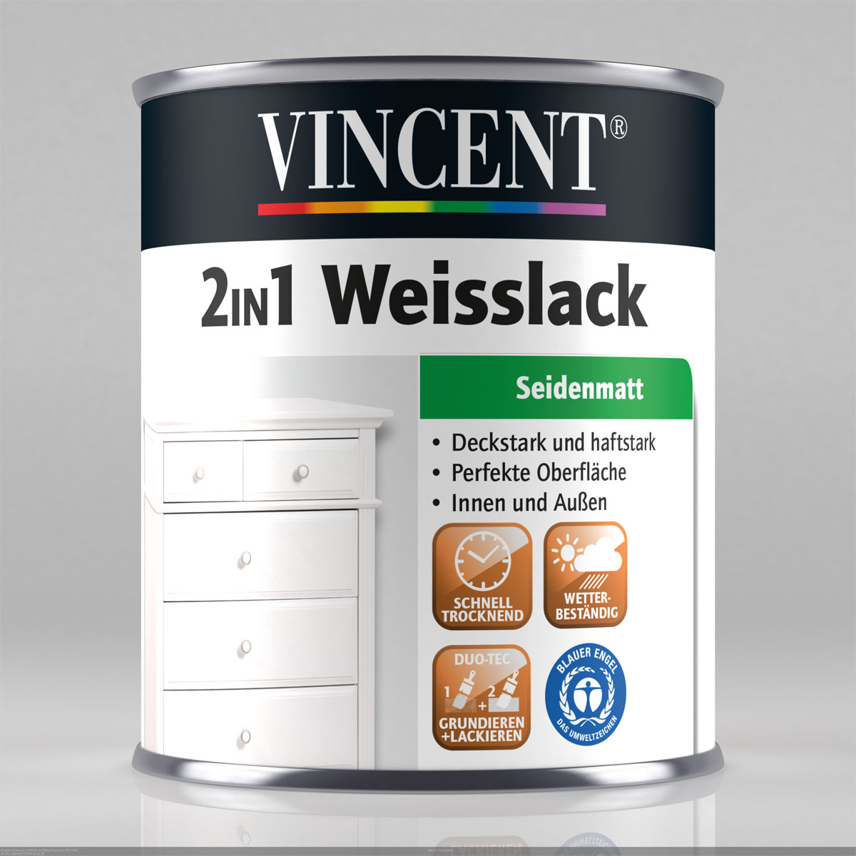 Vincent Weißlack 2in1 RAL 9001 Cremeweiß seidenmatt 125 ml | 0,125 | 125 | Seidenmatt | 110689