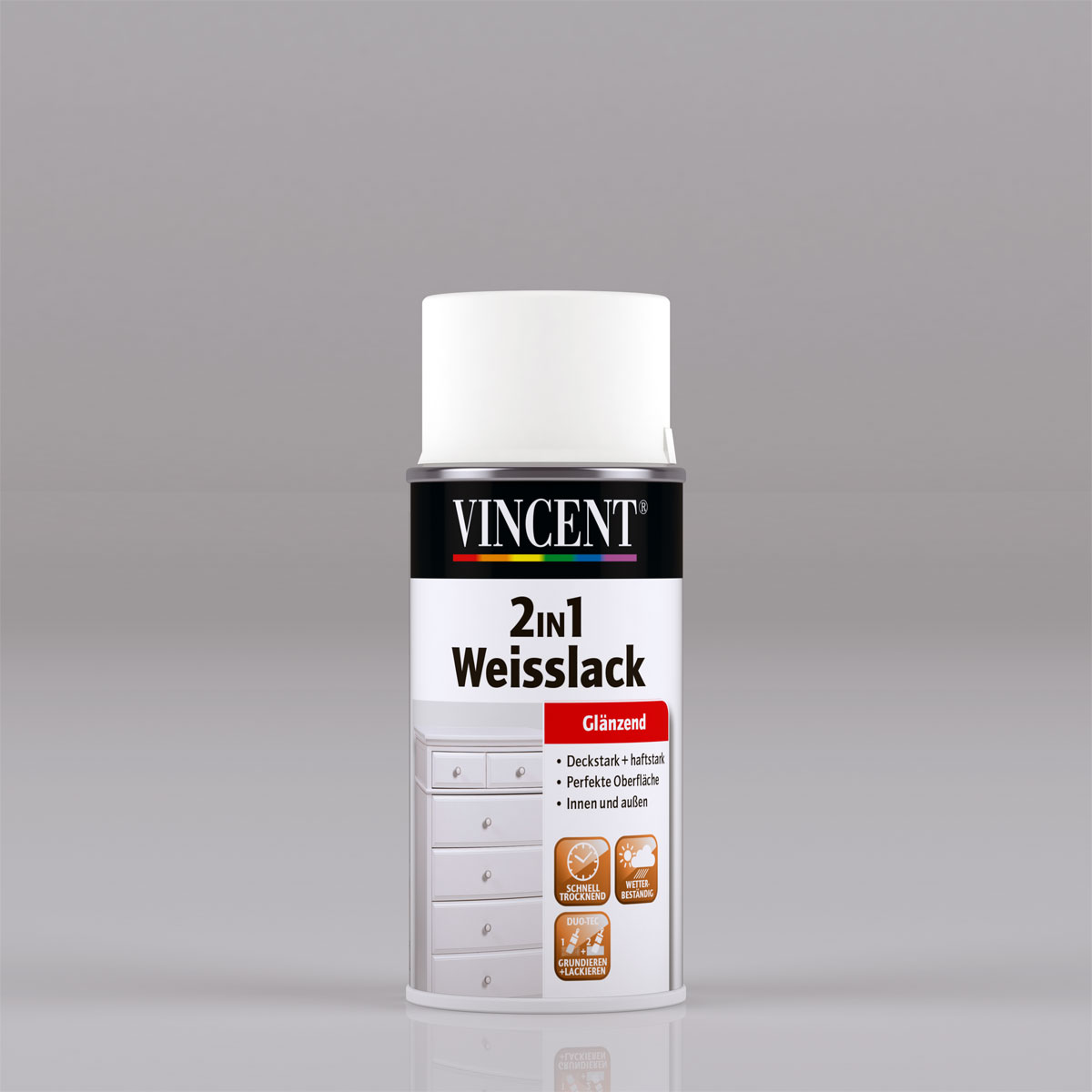 Vincent 2in1 Weißlack RAL 9010 Reinweiß glänzend 150 ml | 15 | 0,15 | Glänzend | 111113