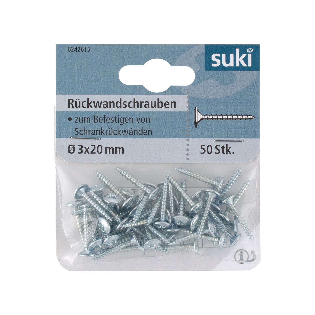 Suki Rückwandschraube Senkkopf Kreutzschlitz 3 x 20 mm 50 Stück | 20 | 130654