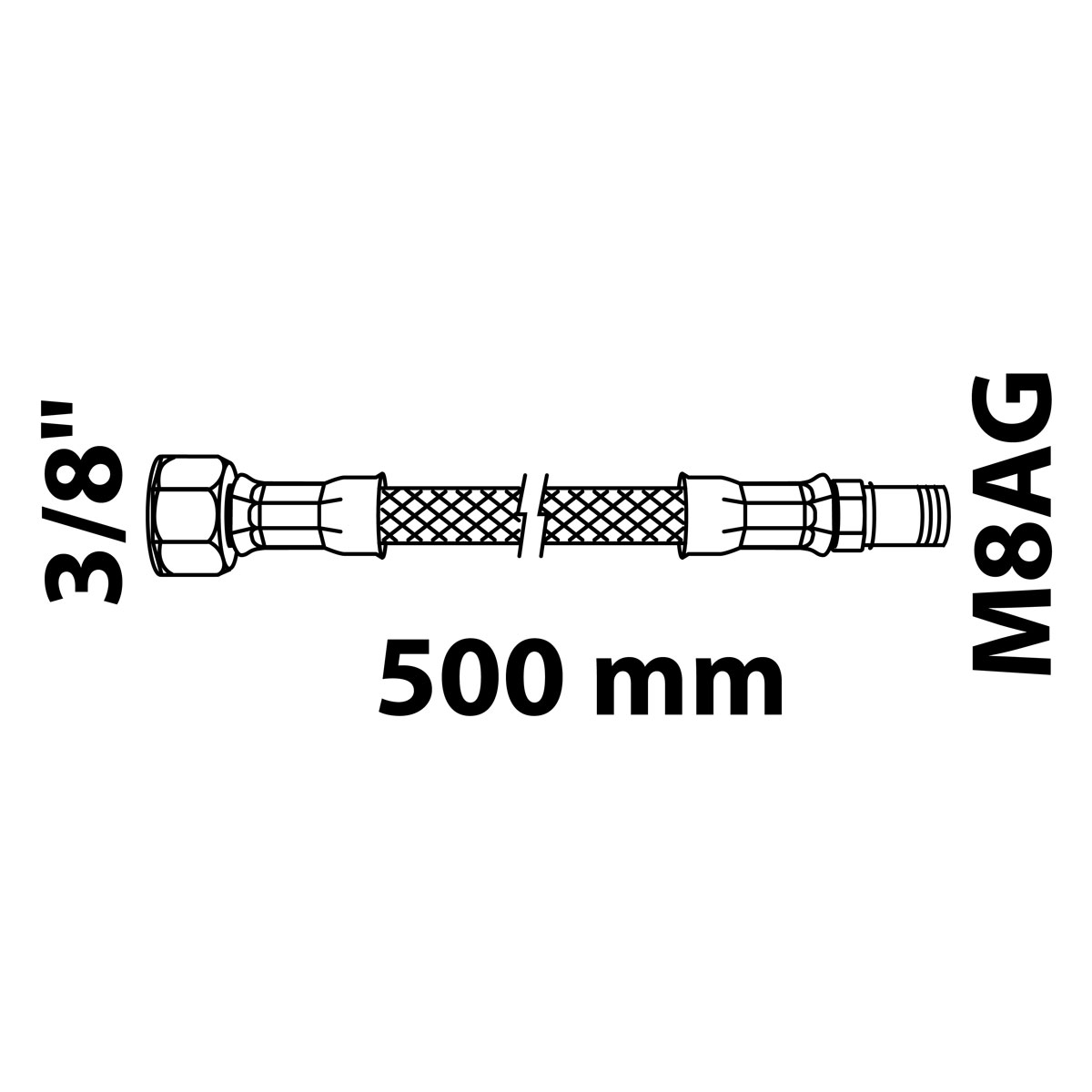 Kirchhoff Flex-Anschlussschlauch schwarz matt 3/8" IGxM8AG 500 mm lang | 215412