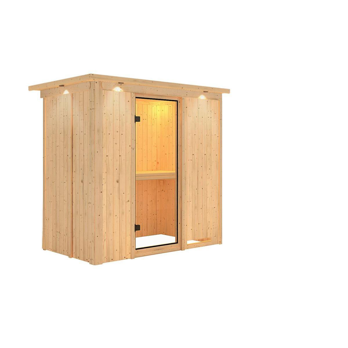 Karibu Sauna Variado Fronteinstieg ohne Ofen mit Kranz Klarglas-Tür | Ja | ohne Ofen | Klarglastür | Ja | 221754