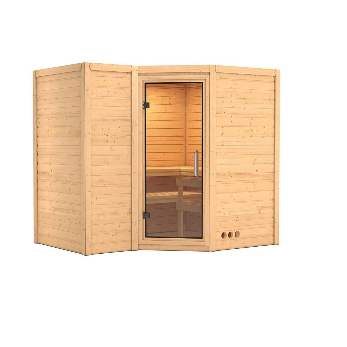 Karibu Sauna Sahib 2 Eckeinstieg ohne Ofen kein Kranz Klarglas-Tür | ohne | Klarglastür | Nein | 222144