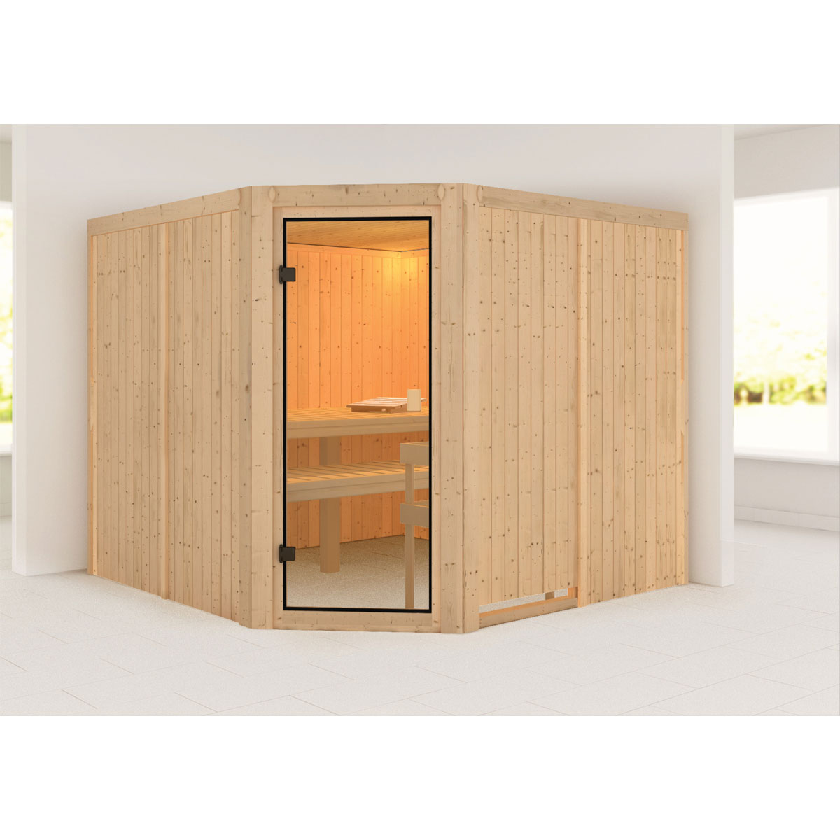 Karibu Sauna Ystad naturbelassen ohne Ofen | ohne Ofen | bronzierte Tür | Nein | 236353
