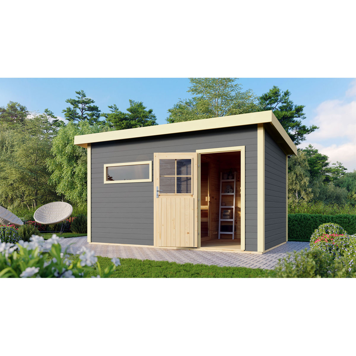 Karibu Saunahaus Suva 3 terragrau ohne Ofen | ohne Ofen | 236357