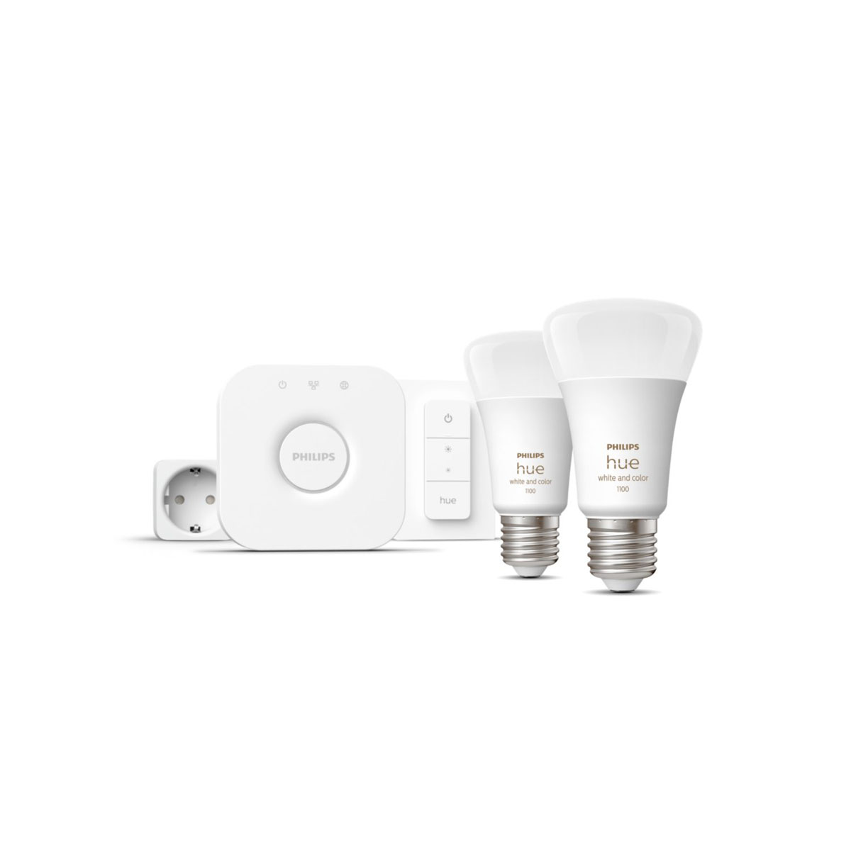 Philips Hue Starter-Set White und Color Ambiance 2 x LED-Lampe E27 Bridge Dimmschalter Smart Plug | 236987