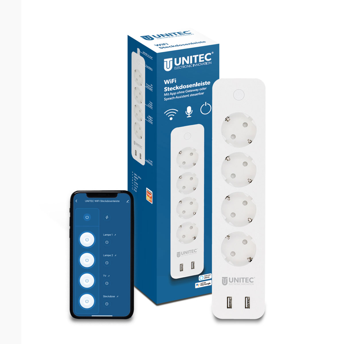 Unitec WIFI Steckdosenleiste Smart 4fach inkl 2xUSB weiß | 247167 – Bild 3
