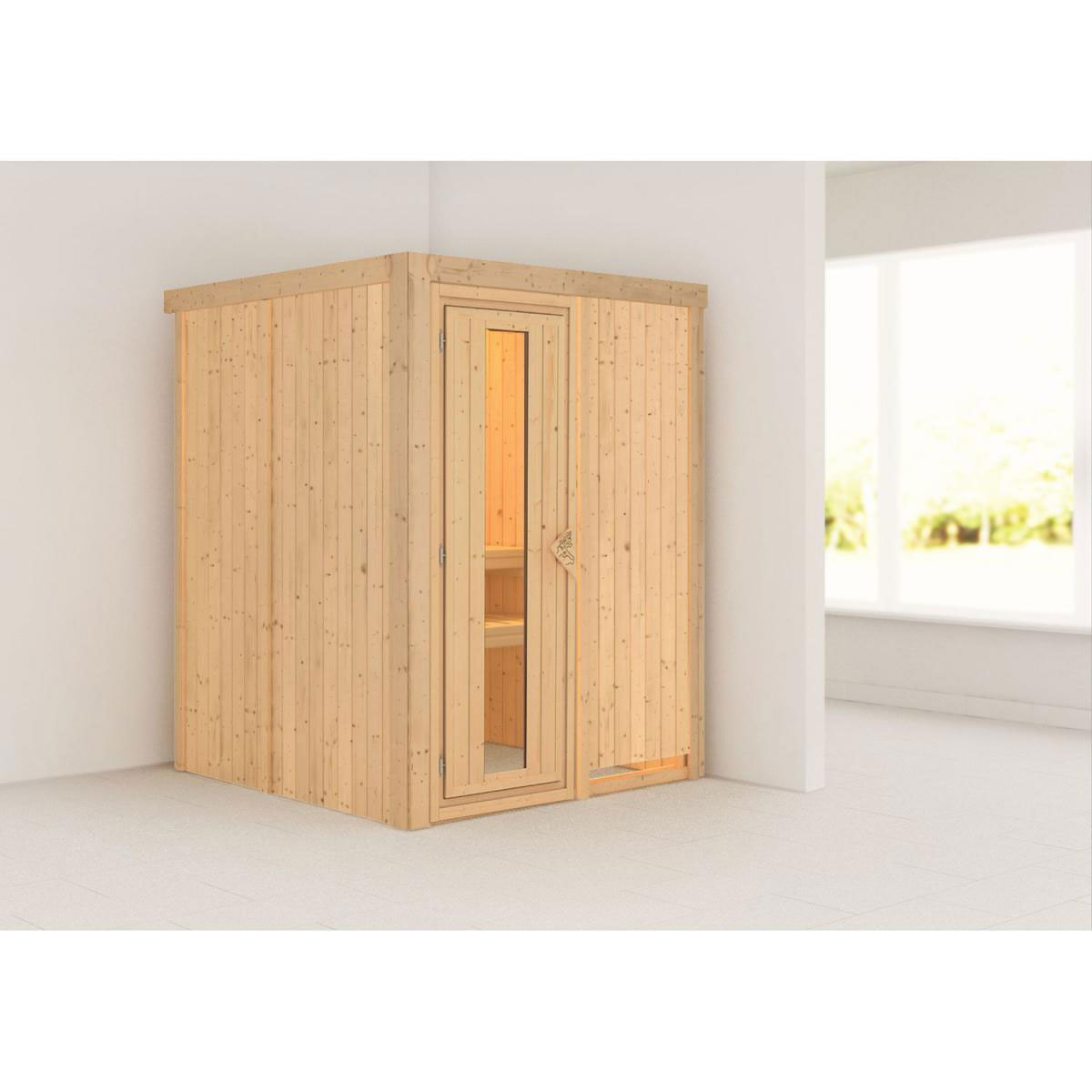 Karibu Sauna Norin Fronteinstieg ohne Zubehör ohne Kranz Energiespartür | 9 kW finnisch | Energiespartür | Nein | 250000