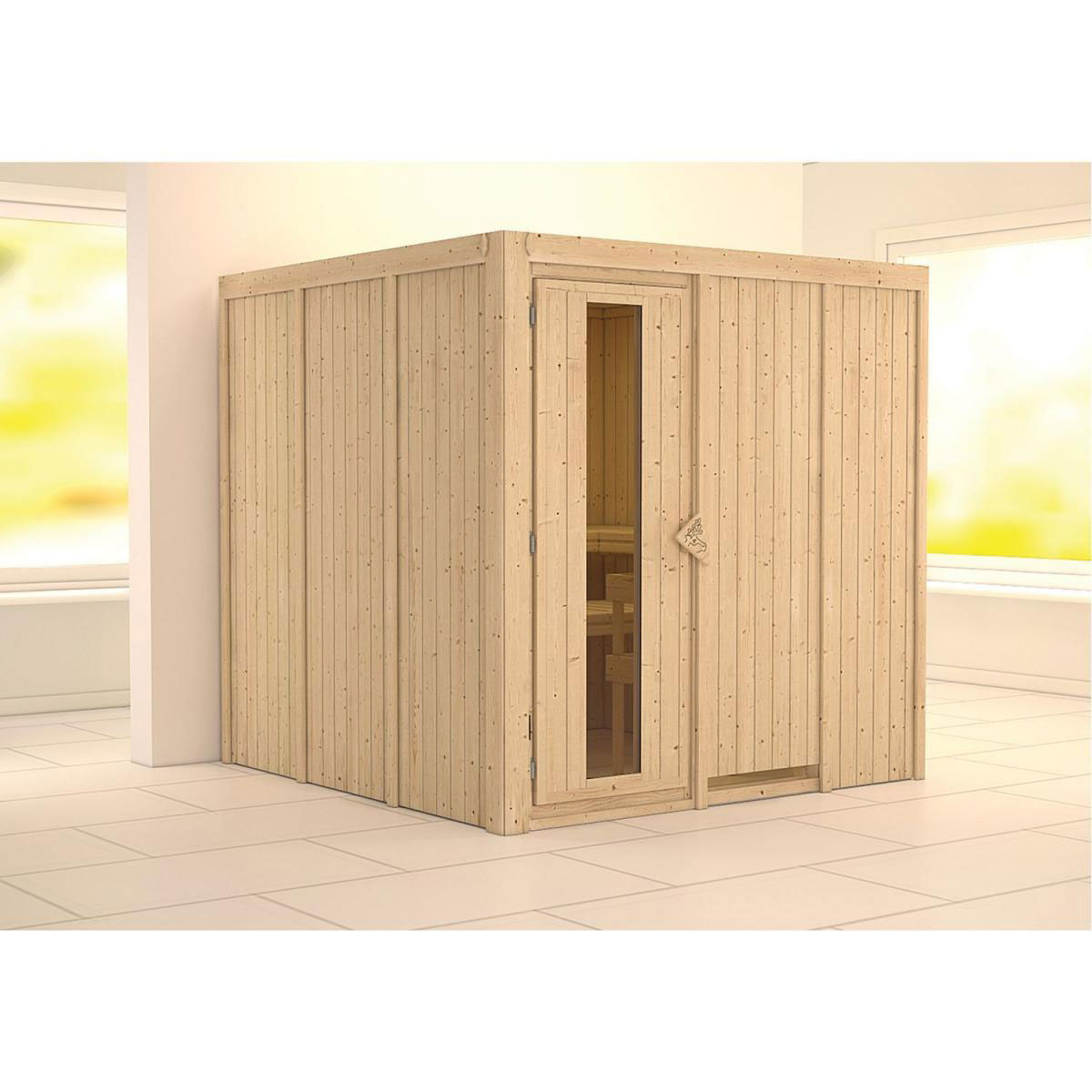 Karibu Sauna Rodin Fronteinstieg ohne Ofen Tür gedämmt ohne Kranz | ohne Ofen | Energiespartür | Nein | 250139