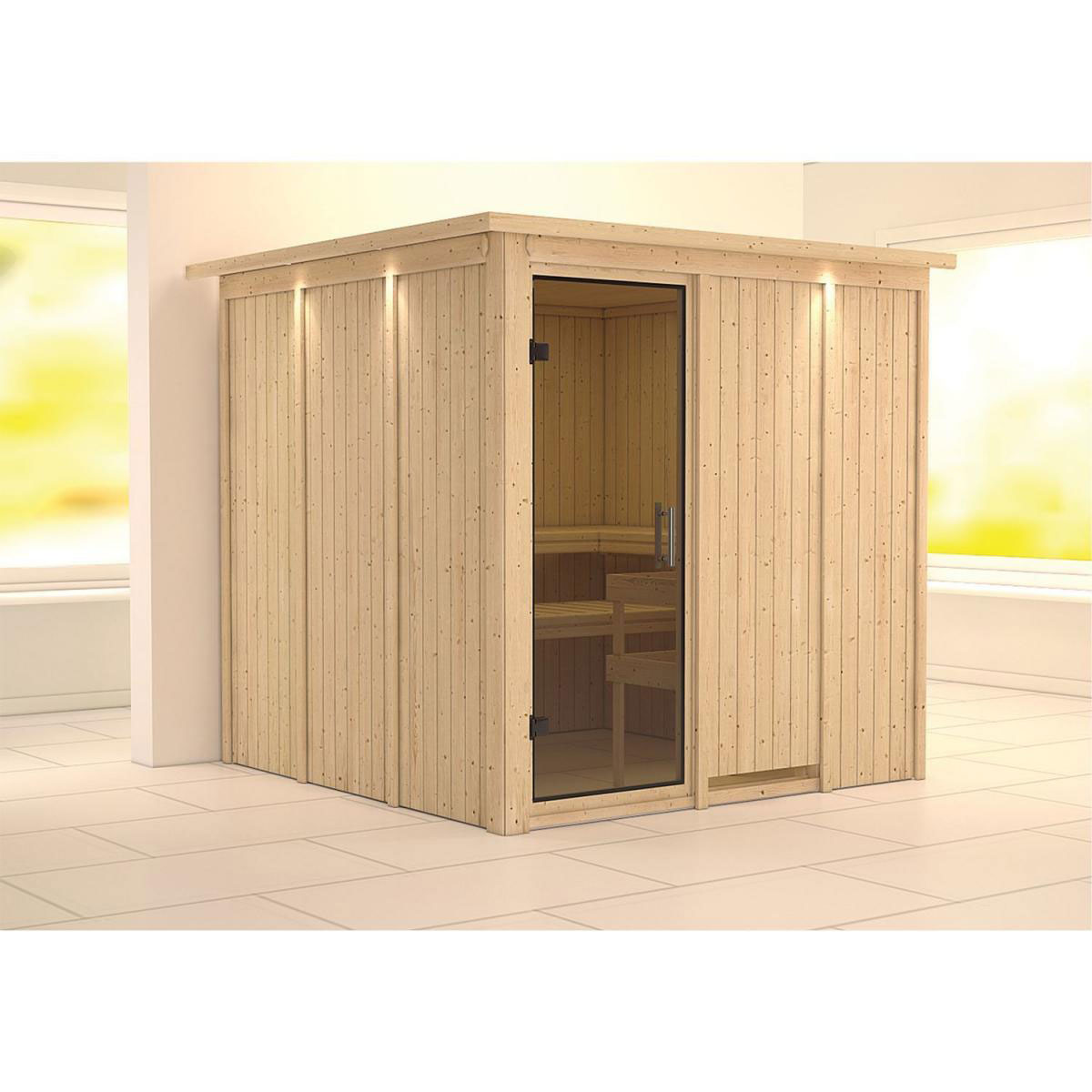 Karibu Sauna Rodin Fronteinstieg ohne Ofen Tür graphit mit Kranz | ohne Ofen | Graphittür | Ja | 250154
