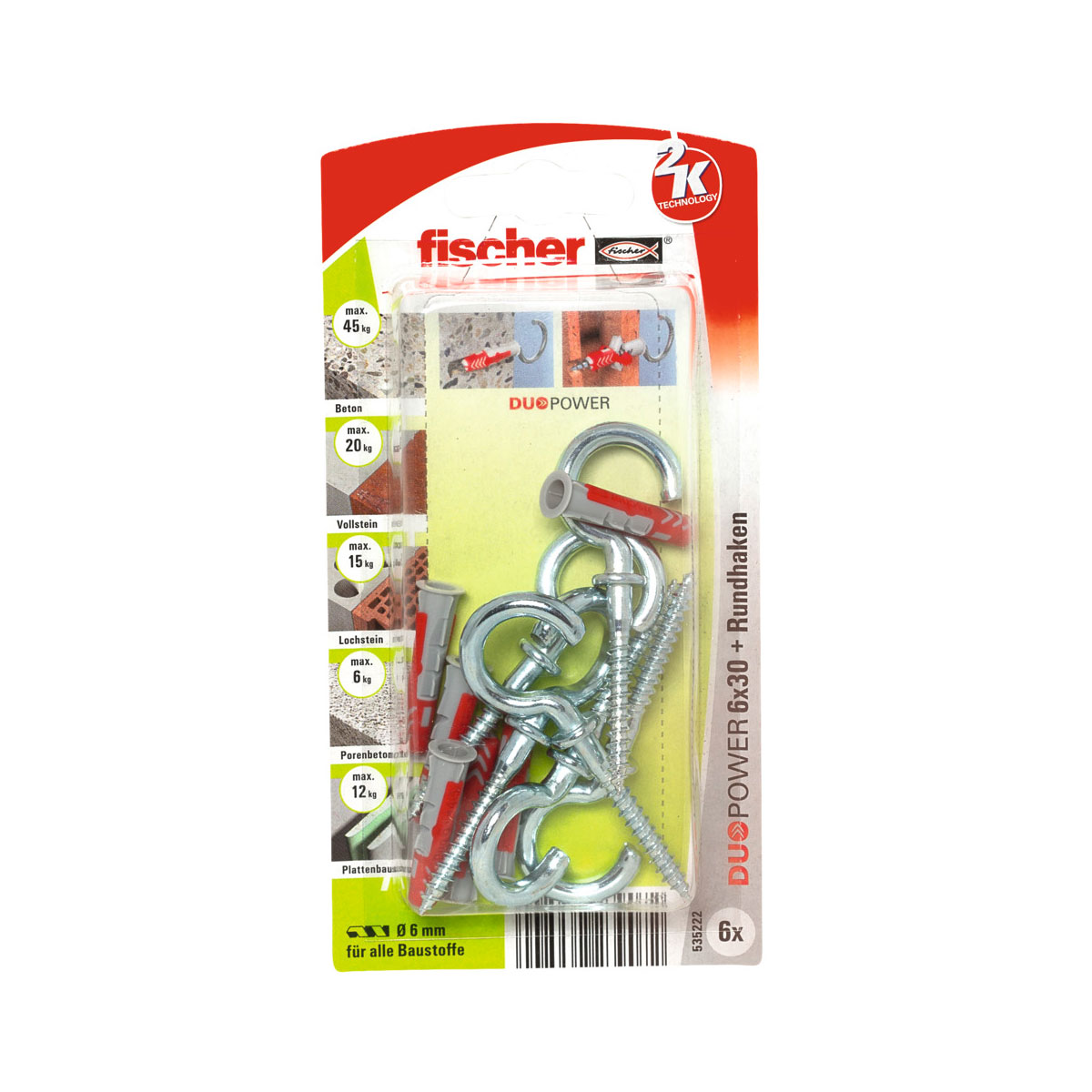 Fischer  Dübel DuoPower 6 x 30 mm mit Rundhaken silber 6 Stück | 6 | silber | 402710