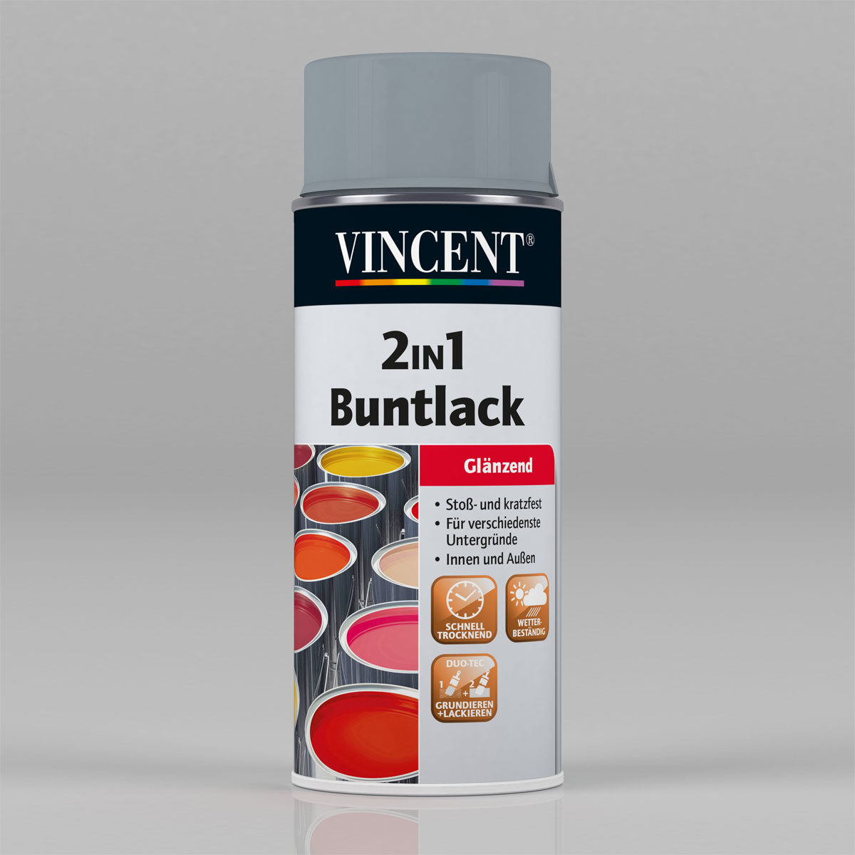 Vincent 2in1 Buntlack Spray silbergrau glänzend 400 ml | 438986