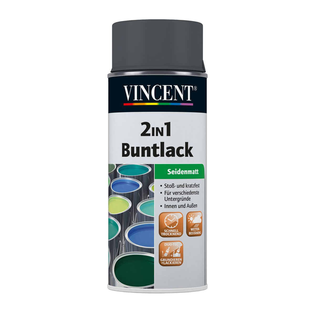 Vincent 2in1 Buntlack Spray anthrazitgrau seidenmatt 400 ml | Seidenmatt | 439030