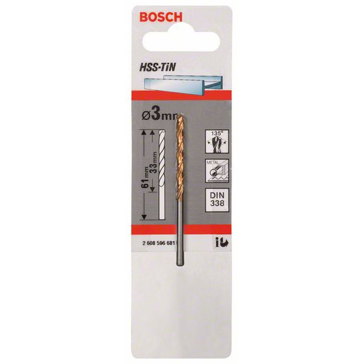 Bosch  Spiralbohrer HSS-TiN Durchmesser 3 x 33 mm | 33 | 490106