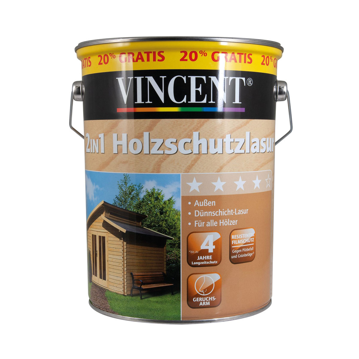 Vincent 2in1 Holzschutzlasur Kiefer 4,8 L | 4,8 | 495080