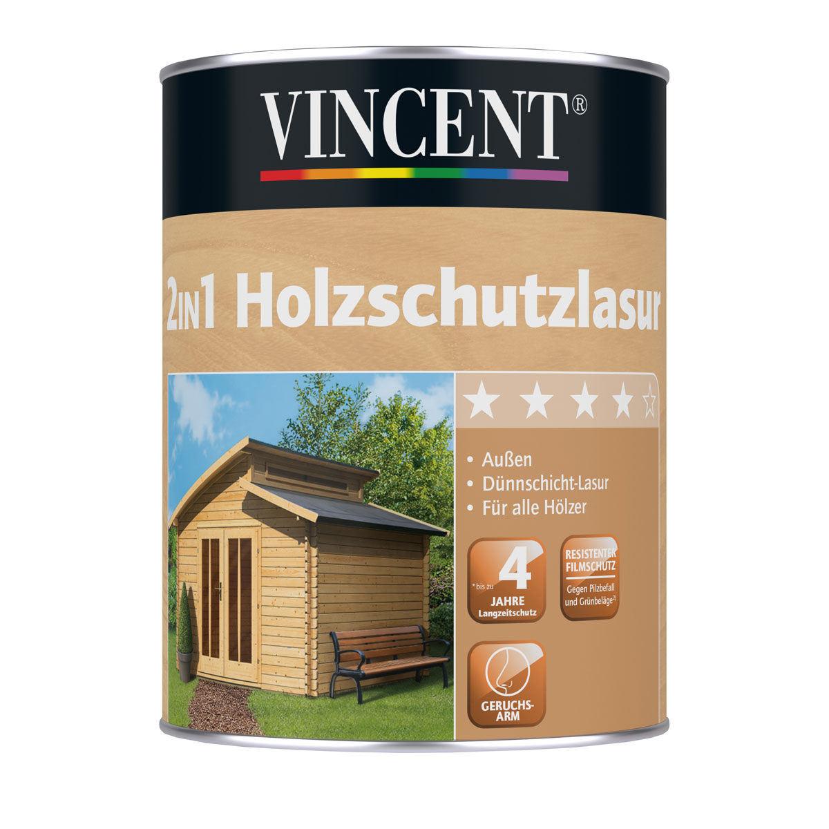 Vincent 2in1 Holzschutzlasur Kiefer 2,5 L | 2,5 | 496367