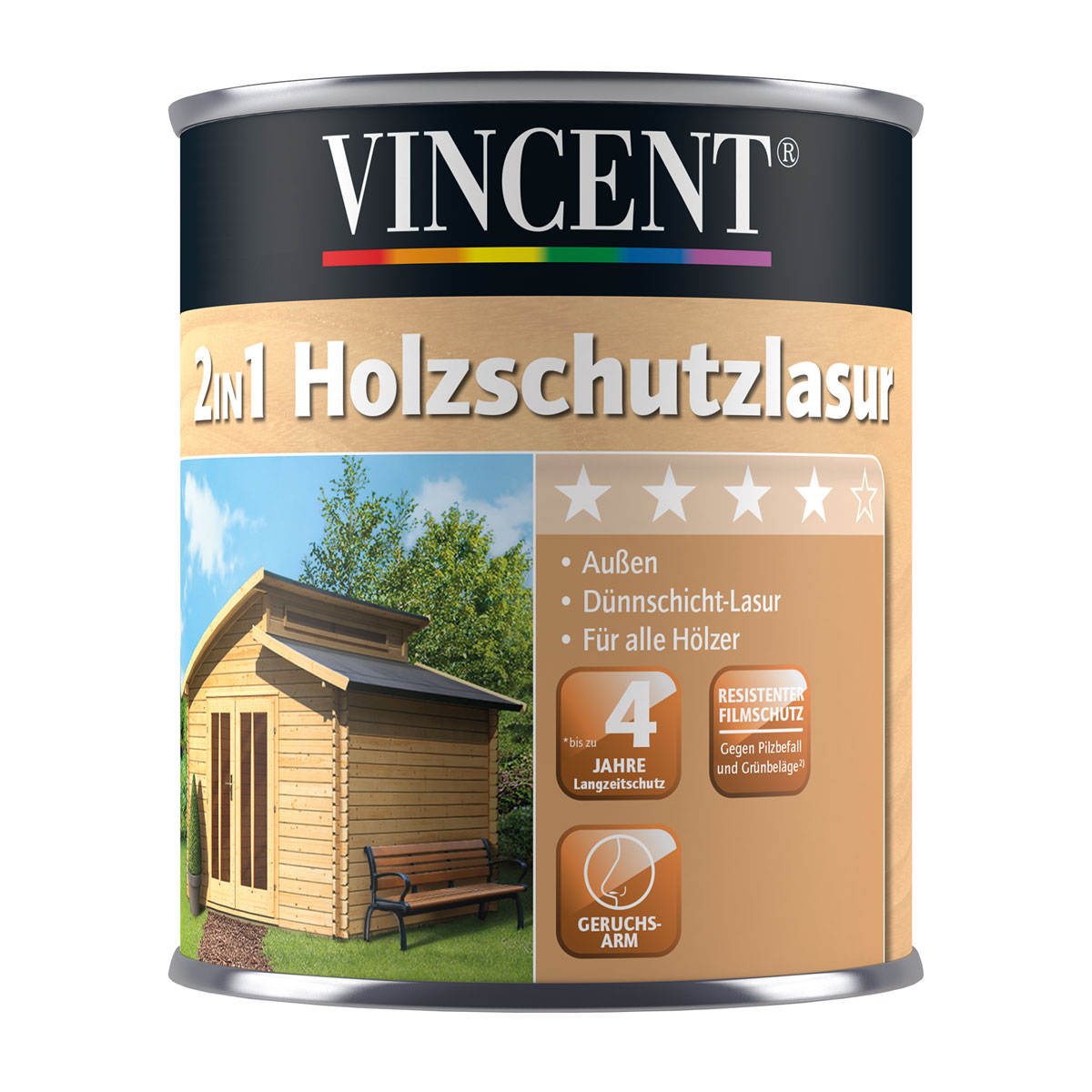 Vincent 2in1 Holzschutzlasur Kiefer 0,75 L | 0,75 | 496381