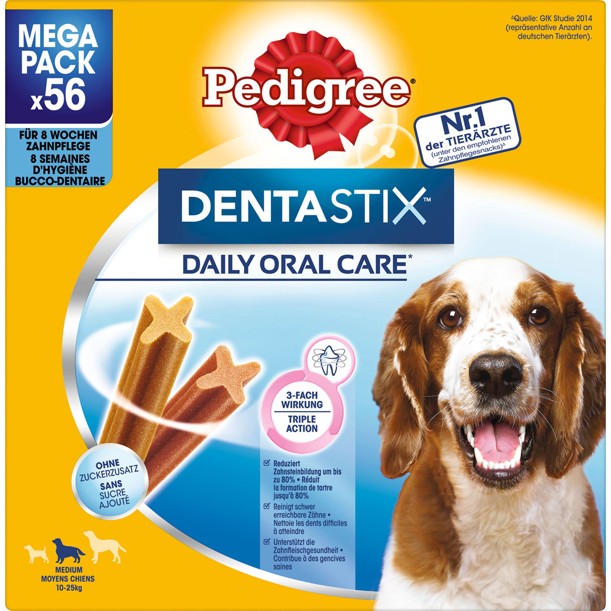 Pedigree Hundesnack DentaStix Medium Big Pack 56 Sticks | mittelgroße Hunde | 522844