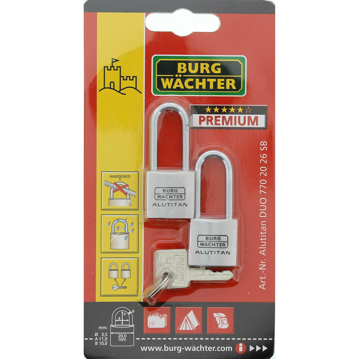 Burg Wächter Zylinder-Vorhängeschloss Duo 770 49,9 20,9 x 49,9 x 9,7 silber | 20,9x49,9x9,7 | 525872