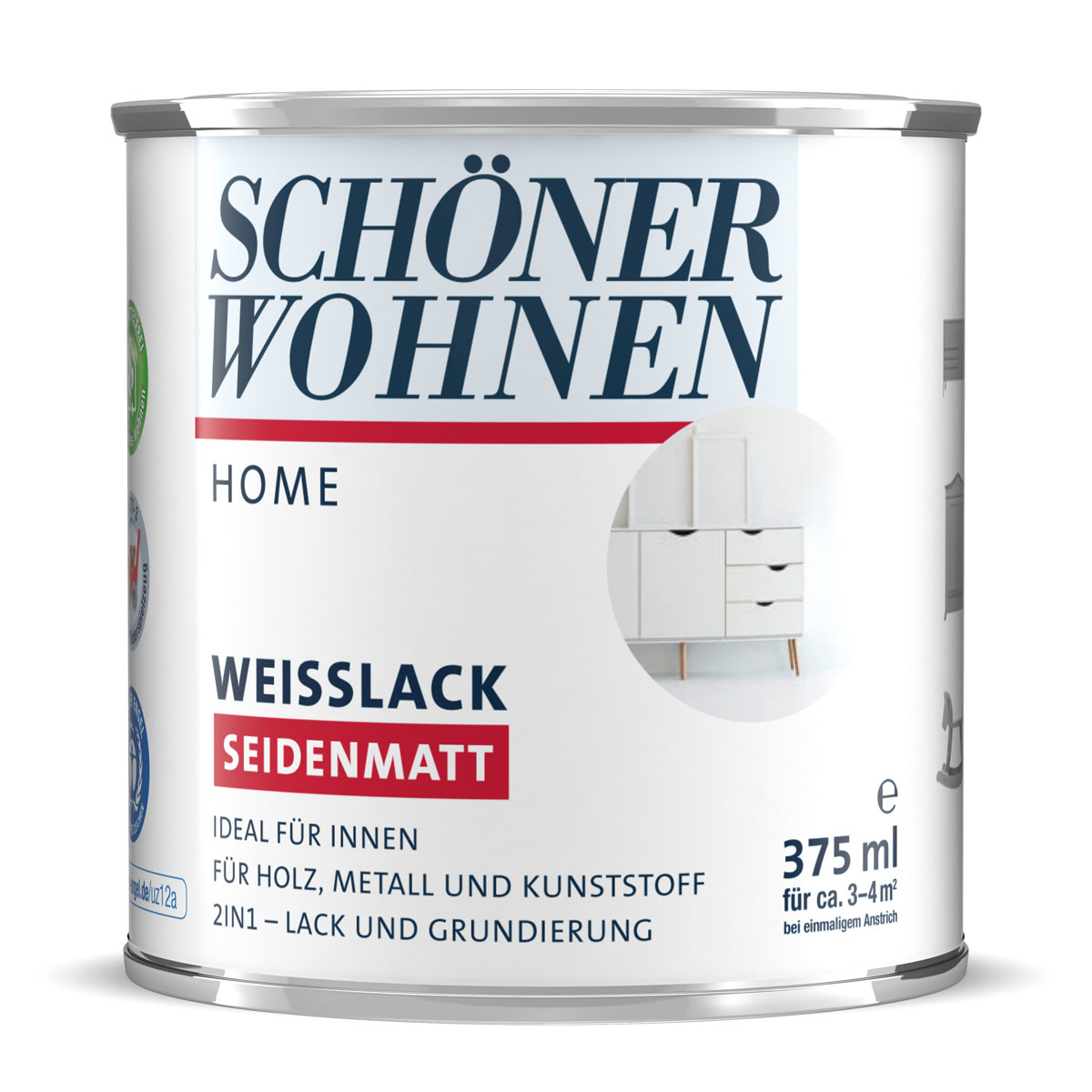 Schöner Wohnen Farbe Weißlack Home seidenmatt 375 ml | 375 | 0,375 | Seidenmatt | 533116