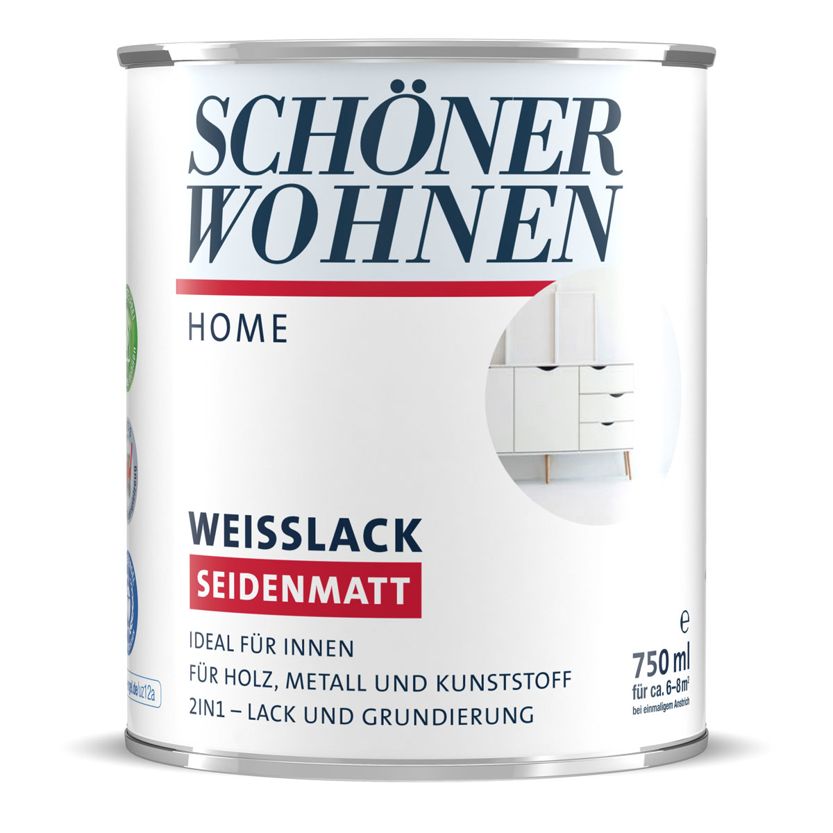 Schöner Wohnen Farbe Weißlack Home seidenmatt 750 ml | 75 | 0,75 | Seidenmatt | 533117
