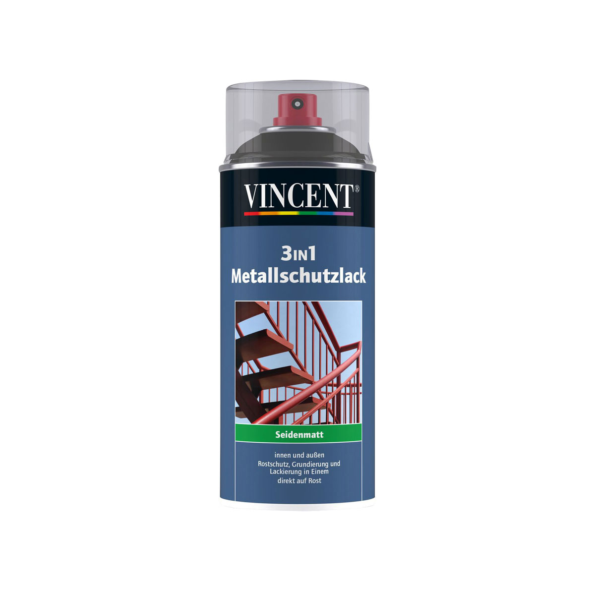 Vincent 3in1 Metallschutzsprühlack schwarz seidenmatt 400 ml | Schwarz | 868035