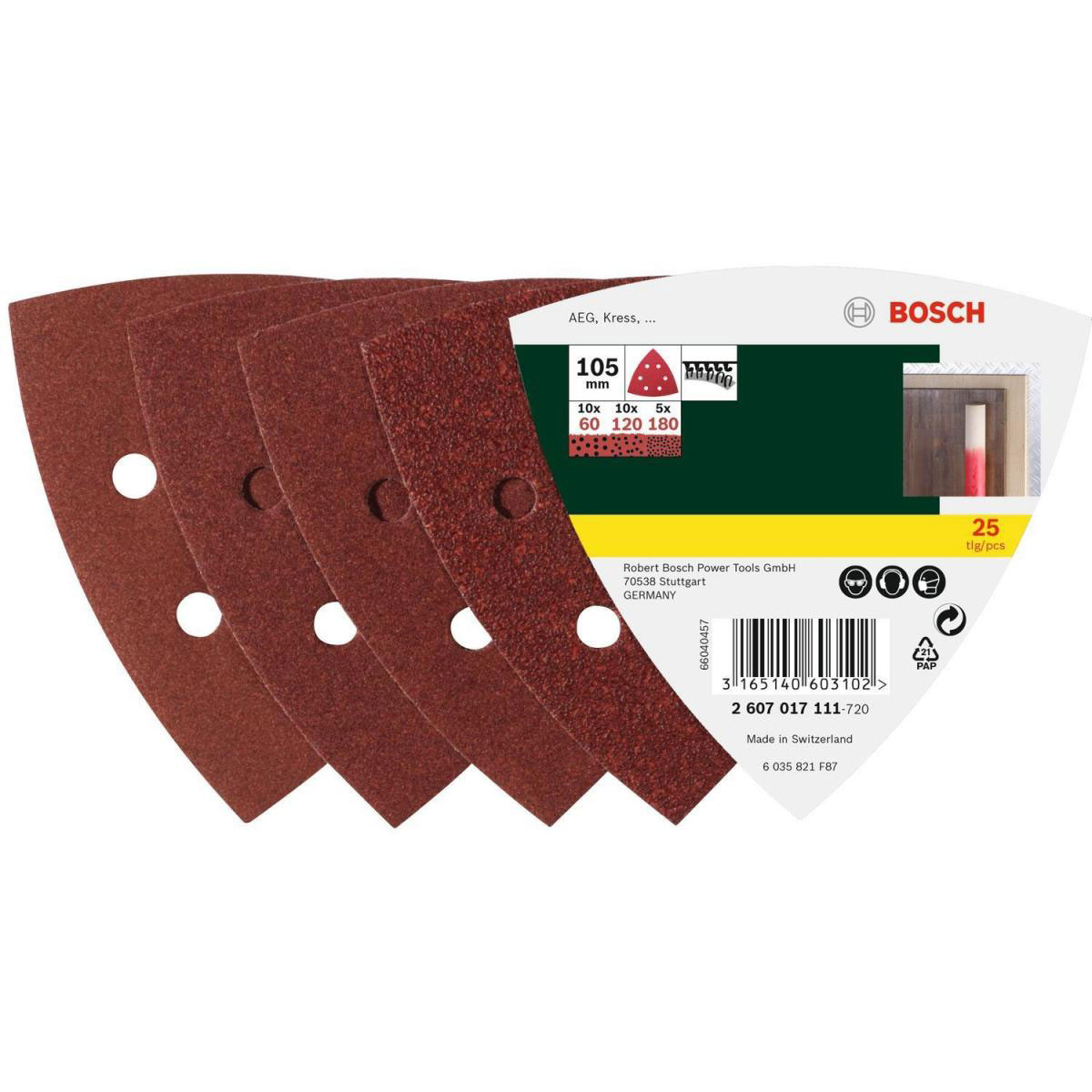 Bosch  Deltaschleifblatt Korund K60/120/180 10,5 cm 25 Stück | Mehrere Körnungen | 922607