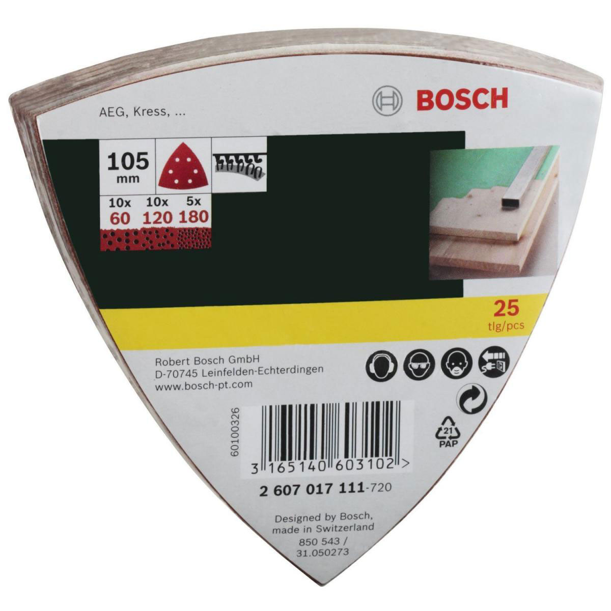 Bosch  Deltaschleifblatt Korund K60/120/180 10,5 cm 25 Stück | Mehrere Körnungen | 922607 – Bild 3