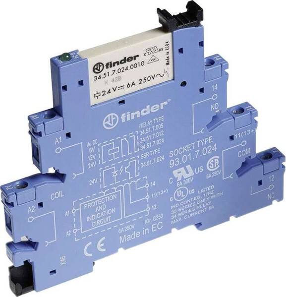 Finder 38.51.0.024.0060 Relaisbaustein Nennspannung: 24 V/DC, 24 V/AC Schaltstrom (max.): 6 A 1 Wechsler 1 St.